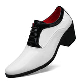 Classic Glitter Leather Men's Dress Shoes Red Mirror Luxury Increasing-height 4.5cm Heel Footwear MartLion White High Heels 38 