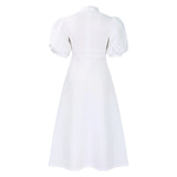 Party Dresses Woman Bow Collar Short Sleeve  Waisted Pleated Ankle Length Birthday Party Robe MartLion   