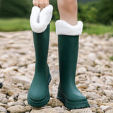 Women Rainboots PVC Waterproof Rubber Warm Fur Boots Non-slip Wear-resistant Knee-high Boots Zapatos Mujer MartLion green fur 36 