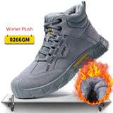 light weight work shoes leather safety shoes men's work casual steel toe anti puncture sneakers MartLion C0266GM Grey Winter 37 