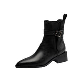 Autumn Genuine Leather Women Boots Pointed Toe Boots Winter Ankle Short Chelsea Leather Shoes MartLion black-no fur 40 