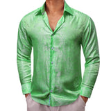 Designer Shirts for Men's Silk Embroidered Silk Blue Green Gold White Black Paisley Long Sleeve Blouses Tops Barry Wang MartLion   