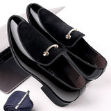 Men's Shoes Party Black Patent Elegant Slip on Loafers Point Toe Velvet Mart Lion   