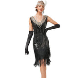 Vintage Dress Beaded Sequin 30S Flapper Dresses Prom Wedding Women Vintage V Neck Beaded Fringed Tassels MartLion Black L 