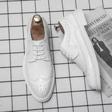 Luxury White Oxford Shoes Thick Sole Pointed Toe Designer Lace Up Brogue Men's Casual Wedding MartLion   