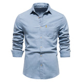 Cotton Men's Denim Shirt Solid Color Single Pocket Casual Long Sleeve Shirt MartLion LightBlue XL 