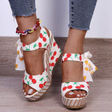 Womens High Heels Sandals Bowknot Design Platform Wedges Female Casual Increas Ladies Ankle Strap Open Toe Shoes Mart Lion   