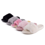 Summer indoor shoes ladies flat solid color open toe flip flops fake fur fox fur slippers MartLion   