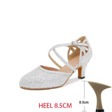 Professional Latin Dance Shoes for Women Diamond-encrusted High-end Indoor Soft-soled Dance Shoes Jazz Tango Salsa Stage Sandals MartLion silver 8.5cm 35 