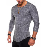 Men's Long-Sleeved Pit Strip  Stitching Arc Hem Bottoming Shirt Round Neck T-Shirt Hot Style Mart Lion Dark Gray S 