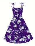 Summer women's plant printed dresses with woven frock MartLion PURPLE 1XL 