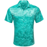 Luxury Men's Shirts Short Sleeve Summer Sky Blue Flower Silk Slim Fit Blouses Breathable Casual Tops Barry Wang MartLion   
