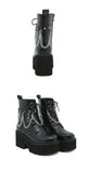 Winter Gothic Punk Womens Platform Boots Black Buckle Strap Zipper Creeper Wedges Shoes Mid Calf Military Combat Mart Lion   