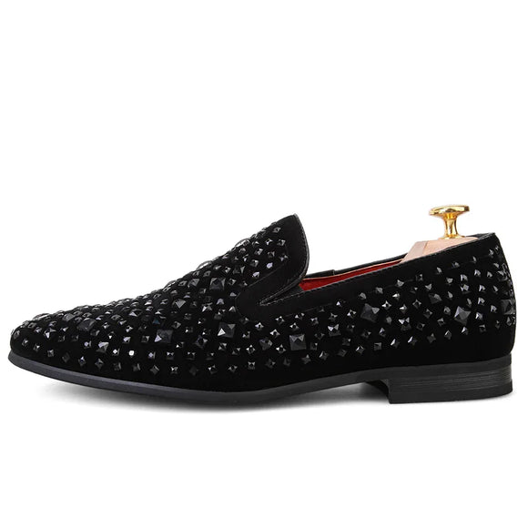 Black Spikes Men's Loafers Luxury Shoes Denim And Metal Sequins Casual MartLion   