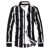 Men Long Sleeve Stripe Shirts  Korean Clothing Streetwear Lapel Male Business Casual Cotton Social Tops MartLion Black 5XL     86 to 91kg 