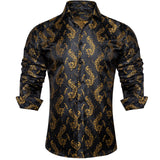 Gold Paisley Silk Shirts Men's Long Sleeve Luxury Tuxedo Wedding Party Clothing MartLion CYC-2001 S 