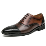 Patchwork Brogue Shoes Men's Dress Shoes Split Leather Oxfords Elegant Sapato Social Masculino Mart Lion Black brown 38 