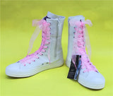 High Rise Women's Casual Shoes Lace Laces Flat Bottom Canvas Mid Top Boots Sneakers MartLion pink 43 
