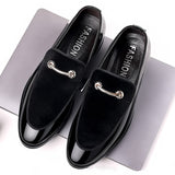 Men's Shoes Party Black Patent Elegant Slip on Loafers Point Toe Velvet Mart Lion   