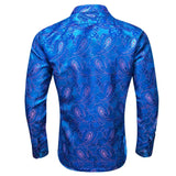 Elegant Men's Shirts Silk Long Sleeve Blue Flower Slim Fit Casual Lapel Tops Breathable Single Breasted Barry Wang MartLion   