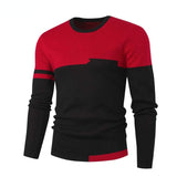 Spring Men's Round Neck Pullover Sweater Long Sleeve Jacquard Knitted Tshirts Trend Slim Patchwork Jumper for Autumn Mart Lion 07 black red L 