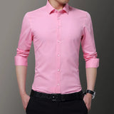 Men's Casual Solid Color Long-sleeved Shirt Slim Versatile White Shirt for Men MartLion   