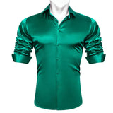 Luxury Shirts for Men's Silk Satin Solid Plain Red Green Yellow Purple Slim Fit Blouses Turn Down Collar Casual Tops MartLion   