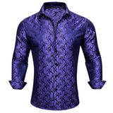 Desinger Shirts Men's Silk Long Sleeve Purple Paisley Sping Autumn Slim Fit Blouses Lapel Casual Tops Barry Wang MartLion 0450 S 