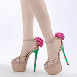 Liyke Runway Style 16CM Women Sandals Design Rose Flowers Cover Strap Platform High Heels Peep Toe Party Prom Shoes MartLion   