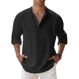 Cotton Linen Shirts for Men Casual Shirts Lightweight Long Sleeve Henley Beach Shirts T Shirts for Men MartLion Black S 