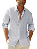 Autumn Solid Men's Shirt Baggy Long Sleeve Button Hawaiian 100% Cotton Linen Shirt Blouse Camisa Masculina Streetwear MartLion   