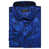 Luxury Gilding Pink Blue Red Paisley Print Silk Dress Shirts for Men's Long Sleeve Social Clothing Tops Slim Fit Blouse MartLion   