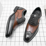 British Style Pointed Men's Brogue Shoes Leather Dress Oxfords Lace up Wedding MartLion   
