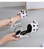 Classic Heels Ankle Strap Heels Platform Sandals Party Shoes Women Wedding Pumps 14cm High Heels Hollow Out Polka Dots Heels Mart Lion   