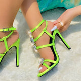 Liyke Green Ankle Strap Sandals Women Summer Shoes Diamond Rivet Design Open Toe Stripper Heels Mart Lion   