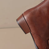 Winter Genuine Leather Low-heeled Women's Boots Retro Short Square Toe Leather Shoes MartLion   