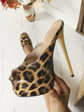 Liyke Leopard Print Peep Toe Party Stripper Heels Platform Slippers Women Shoes Summer Stiletto Sandals Mart Lion   