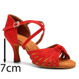 Candy Color Women's Indoor Sandals Sheepskin Adult Ladies Latin Dance Professional National Standard Dance Shoes MartLion Red heel 7cm 40 