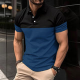 Men's casual short-sleeved  shirt  lapel button down shirt men's breathable T-shirt double color top MartLion X3 L 