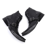 Men's Ankle Boots Buckle Strap Decoration Metal Pointed Toe Genuine Leather Zipper Cowboy Motorcycle Boots MartLion   
