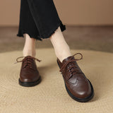 Retro Women's Shoes Spring Genuine Leather Oxfords Loafers Round Toe Bullock Platform MartLion   