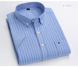 Men's Oxford Short Sleeve Summer Casual Shirts Single Pocket Standard-fit Button-down Plaid Striped Cotton Mart Lion   