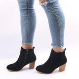 Autumn Ankle Women's Boots Heel Height 6 cm Round Toe Shoes Faux Suede