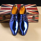 Men's Party Shoes British Pointed-toe Shiny Leather Lace-Up Dress Office Wedding Oxfords Flats Mart Lion Blue 37 (US 5.5) China