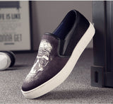 Men's Casual Shoes Spring High End Street Style Trend Skulls Print Flat Skateboard Party Slip-on Loafers Mart Lion   