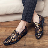 Men's Dress Leather Shoes For Luxury British Gold Blue National Pattern Oxfords Classic Gentleman Wedding Prom Mart Lion   