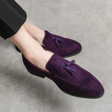 Design Men's Suede Leather Shoes Moccasins Purple Tassel Pointed Men's Loafers Vintage Slip-on Casual Social Dress MartLion   
