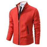 autumn winter men's casual stand collar solid color warm knit coat MartLion tangerine M 