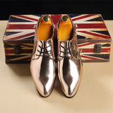 Men's Party Shoes British Pointed-toe Shiny Leather Lace-Up Dress Office Wedding Oxfords Flats Mart Lion Gold 37 (US 5.5) China