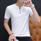 Summer Top Men's T-shirt Casual Short Sleeve Cotton Slim Fil Solid Color Cotton Mart Lion White T-shirt M 50-60 KG 